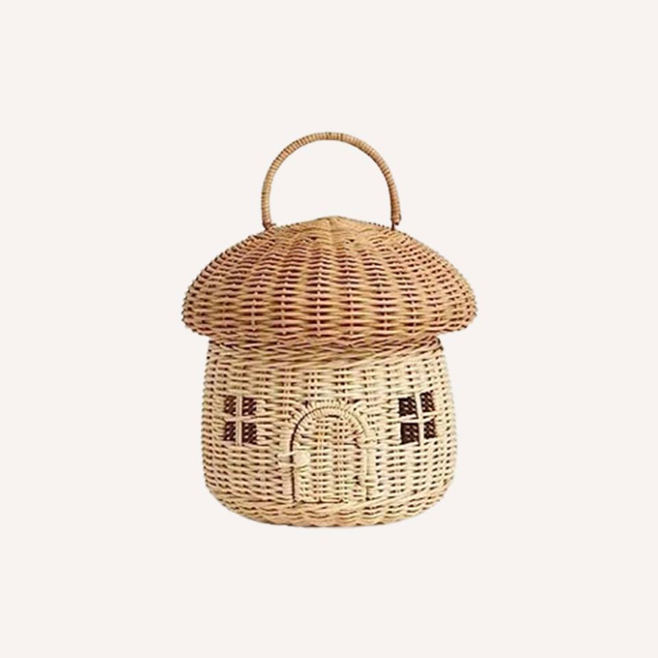 Rattan Basket With Mushrooms