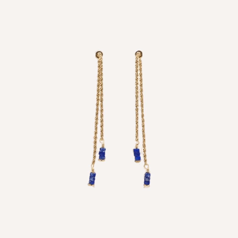 Gold Plated Earrings With Blue Stone