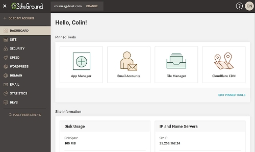 SiteGround WordPress hosting options preview