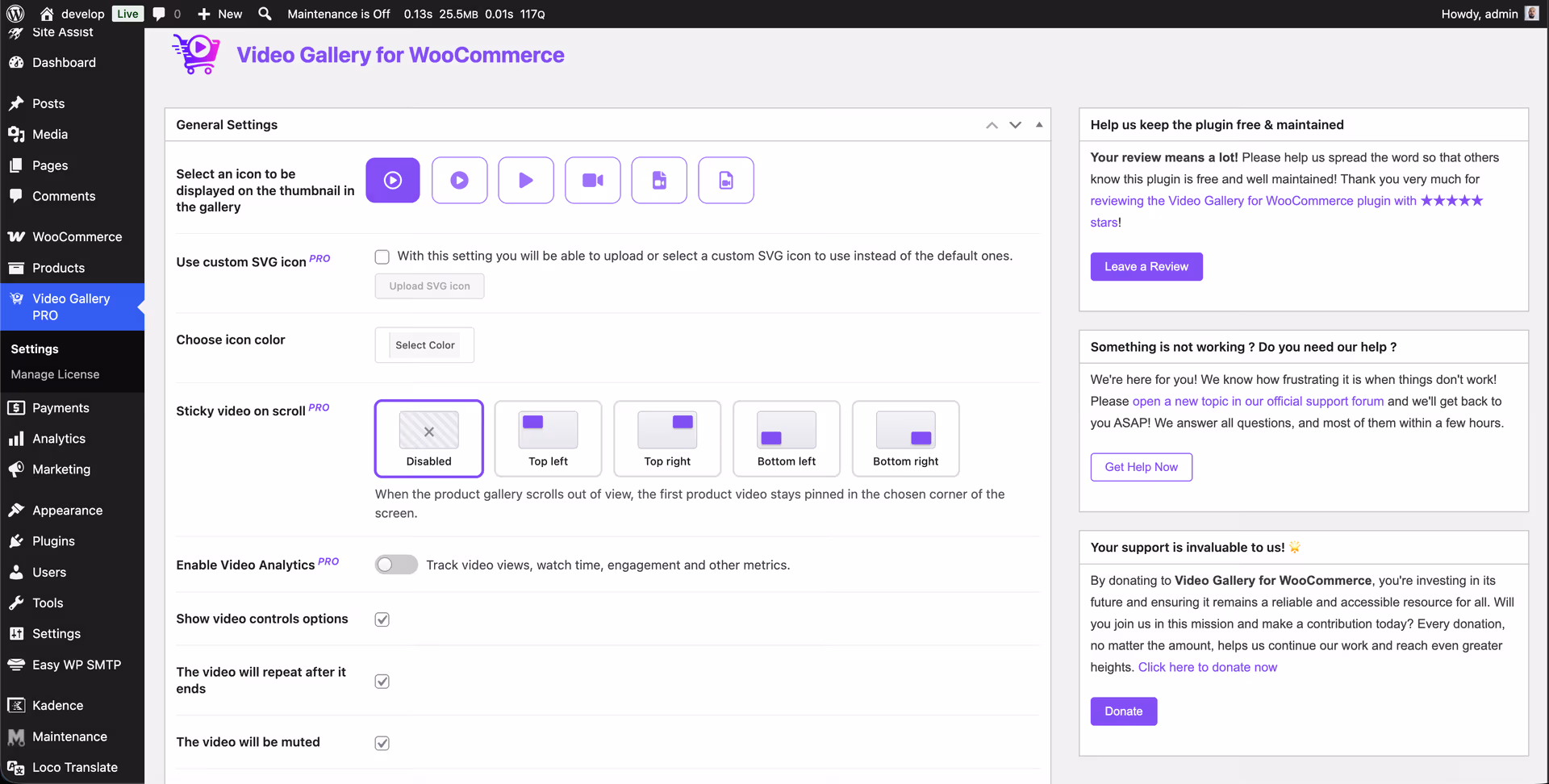 Video Gallery tab used to add WooCommerce product videos from the WordPress media library